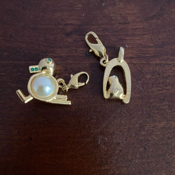 Vintage Gold-Tone Clip-On Charms with Rhinestones & Faux Pearls - Picture 5 of 5